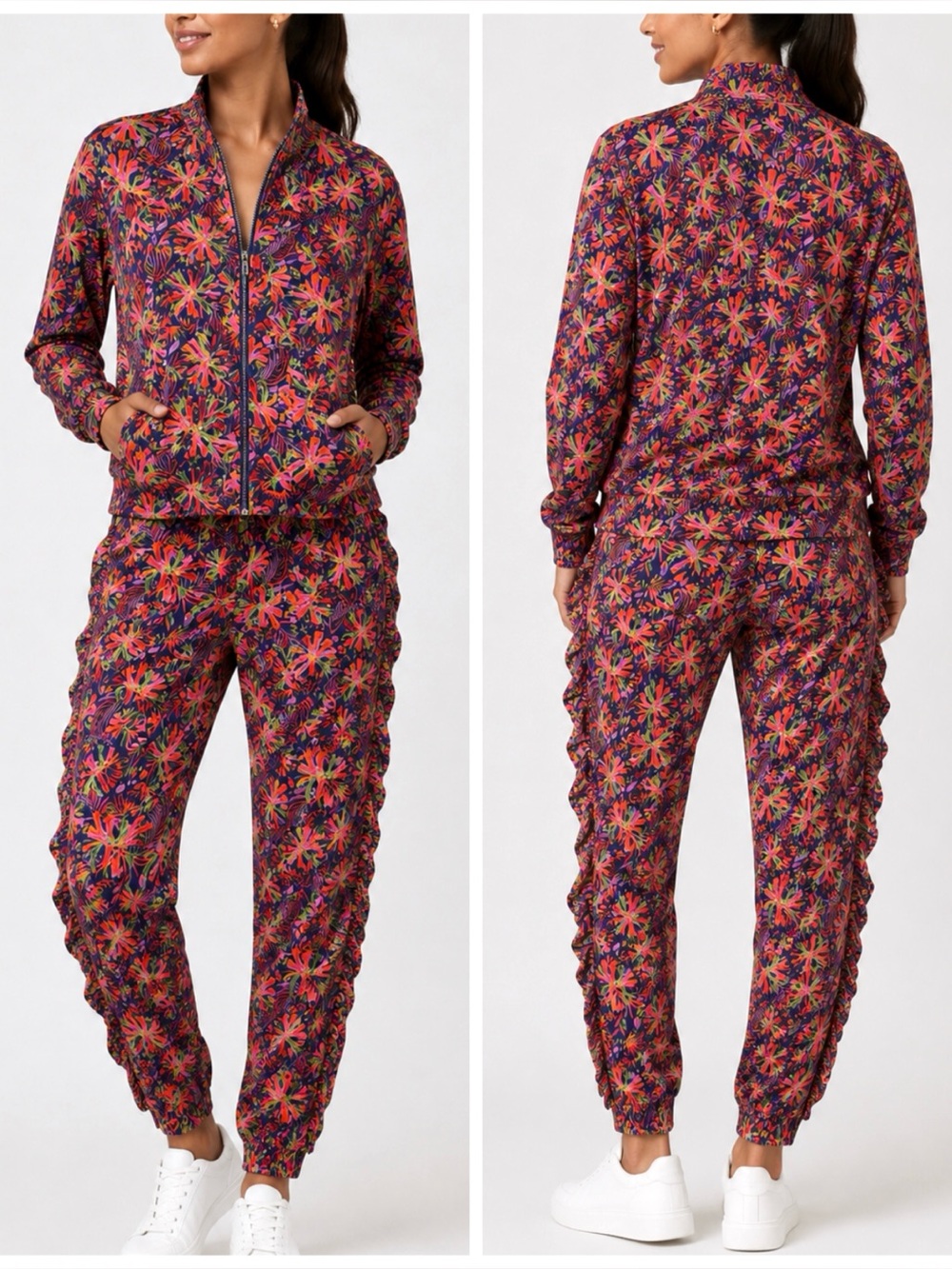 New Sassy Jones Havanna Jogger Set Jacket and Pants in Floral Tropical Print